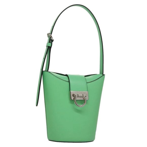 Salvatore Ferragamo Gancini Shoulder Bag Leather Green Silver Auth 107228AV - Picture 1 of 15